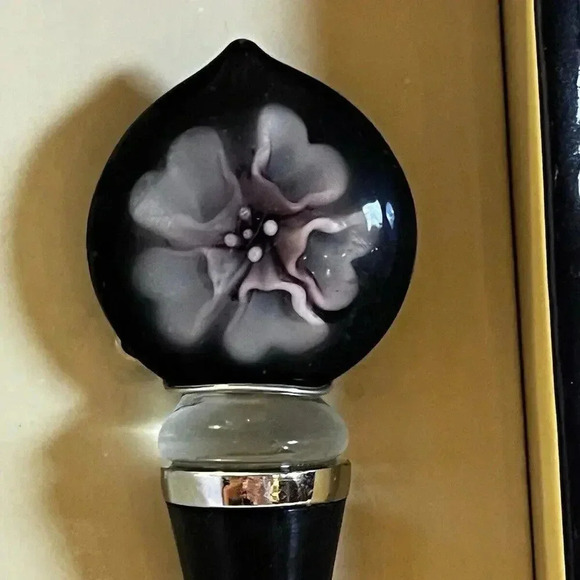Wine Stopper Purple Flower Art Glass Wine Stopper In Box Bottle‎ Stopper Cork - Picture 1 of 9
